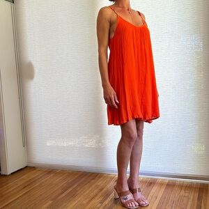Orange flowy beach mini dress or can be used as a cover-up. M